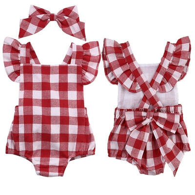 Newborn Infant Baby Girls Clothes Plaids Checks Romper Jumpsuit Bodysuit Outfit